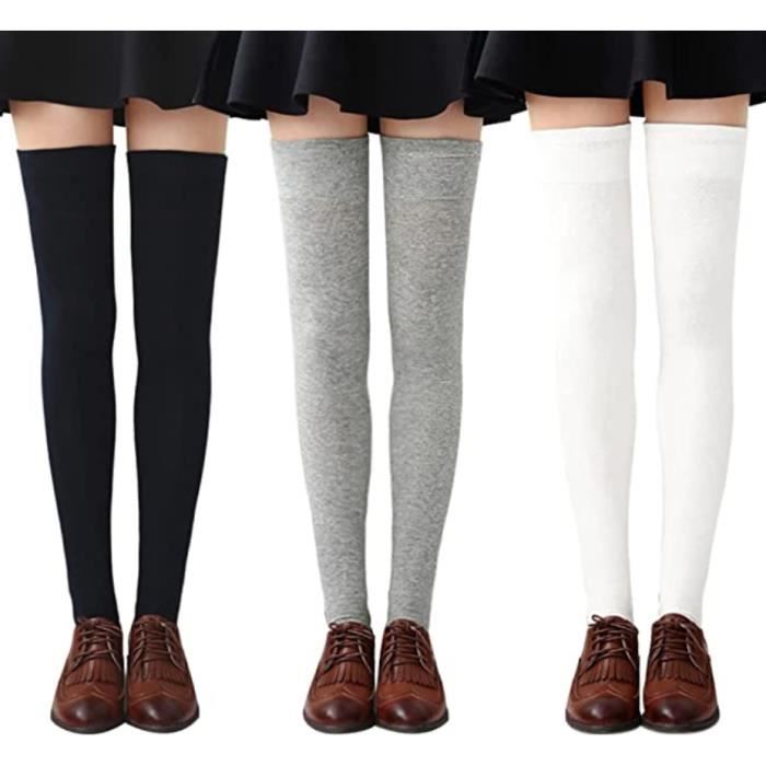 Looksy Chaussettes Montantes Femme - 60 Deniers - Uni - Cosplay, École, Tenue Sensuelle