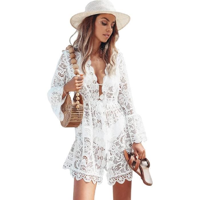 Robe De Plage Jaune Taille 12 - Col V Brodé - Coton - Occasion Très Bon État