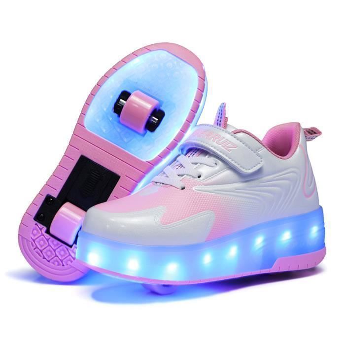 Chaussures à Roulettes LED Garçons Filles 2 En 1 - Taille 30-40, Roues Rétractables, Baskets Skate Décontractées