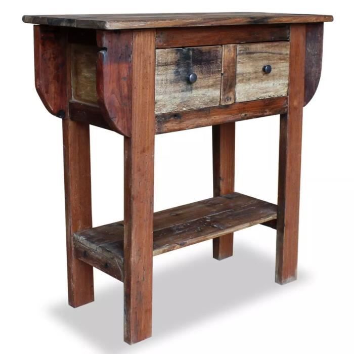 Table Console Extensible Table D Appoint Table D Entree Contemporain Bois De Recuperation Massif 80 X 35 X 80 Cm Cdiscount Maison