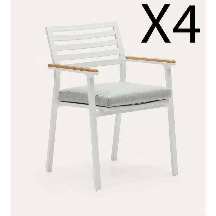 Lot de 4 chaises de jardin en aluminium avec accoudoirs en bois de teck massif - profondeur 55 x hauteur 83 x longueur 57 cm
