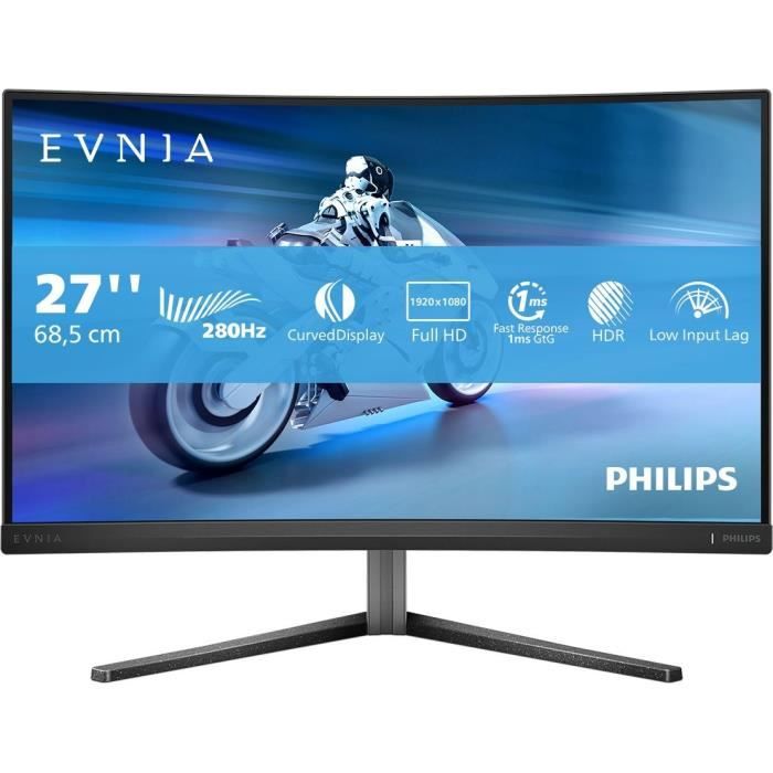 Écran PC – PHILIPS – Evnia 27M2C5200W – 27 FHD – Dalle incurvée Fast VA – 280Hz – 03ms – Ajustable en hauteur/Pivot