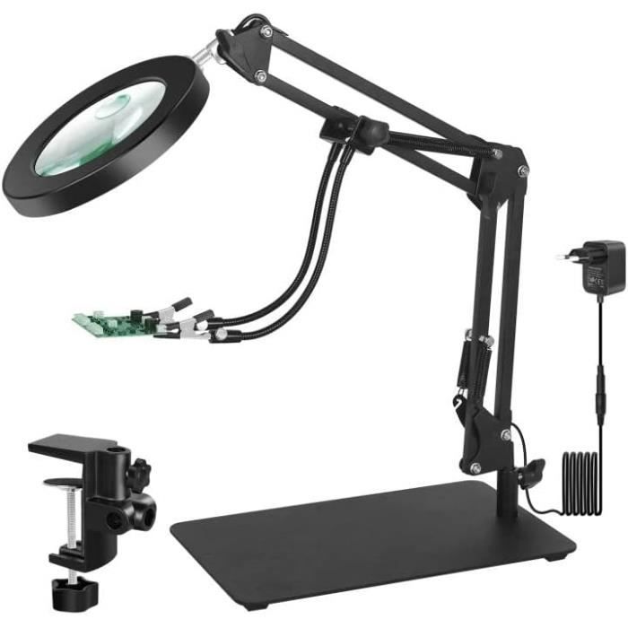 Lampe de bureau avec loupe 10x et led avec base 3 modes de couleur,10 niveaux de luminosité