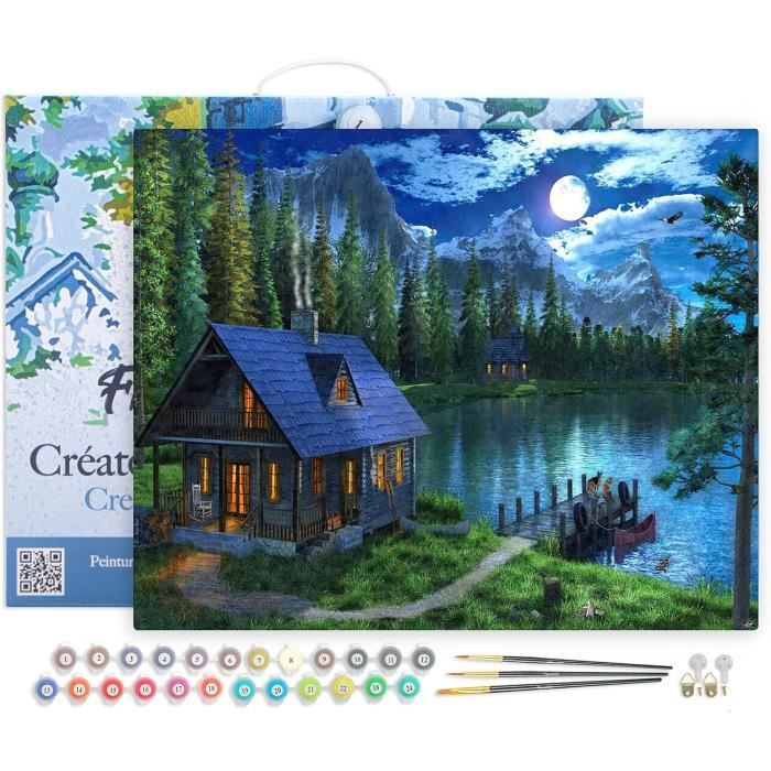 Figured'Art Peinture par Numéro Adulte avec Cadre Maison de campagne au
