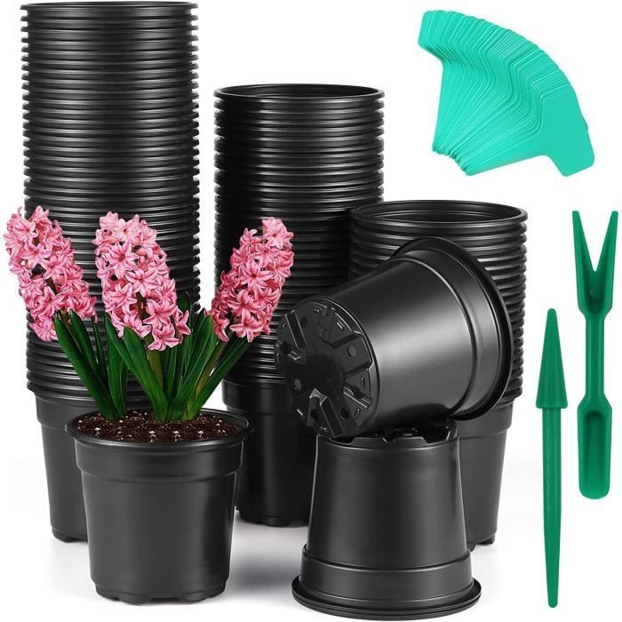 Trois pots de fleurs en plastique, pots de fleurs ronds, pots de fleurs pour balcon et salon