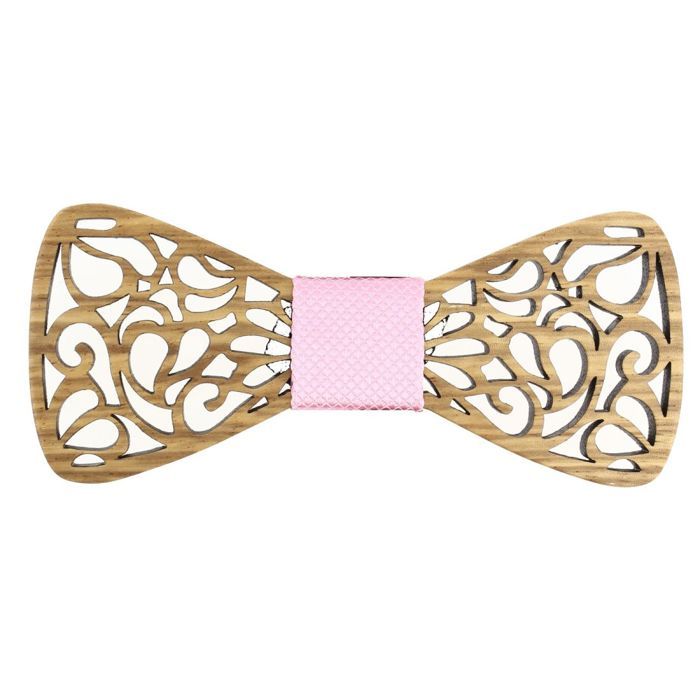 Nœud Papillon Tony & Paul En Bois - Volute 2D Rose Layette - Style Trendy Et Unique