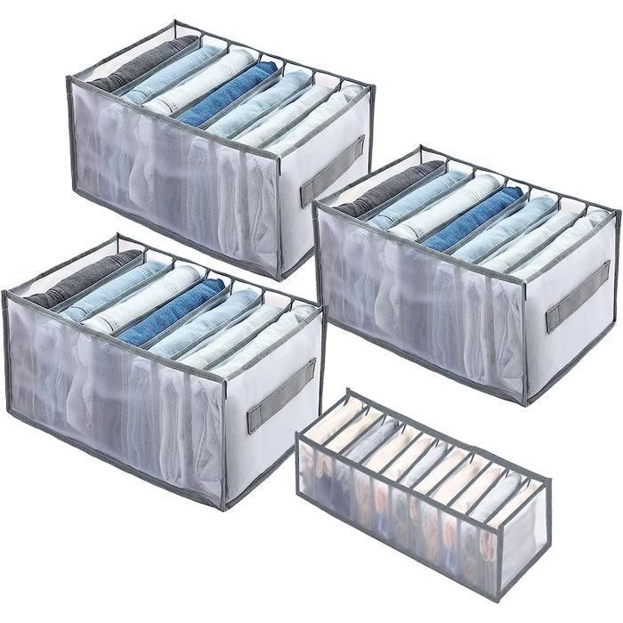 FUNIZE Lot de 4 séparateurs de tiroir extensibles transparents réglables pour ustensiles, vêtements, commode, chambre à coucher, salle de bain, bureau – 6 cm de haut – 32,6 à 57,8 cm