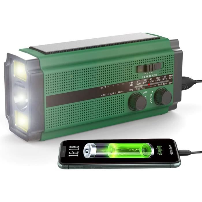 Radio De Survie à Pile AM/FM Avec Lampe LED Et Chargeur Téléphone - Idéal Camping Et Urgence