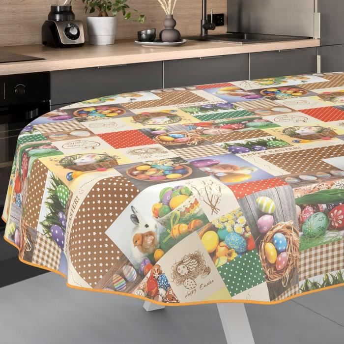 KEVKUS C144671 Nappe en toile cirée ovale otif fleurs colorées en