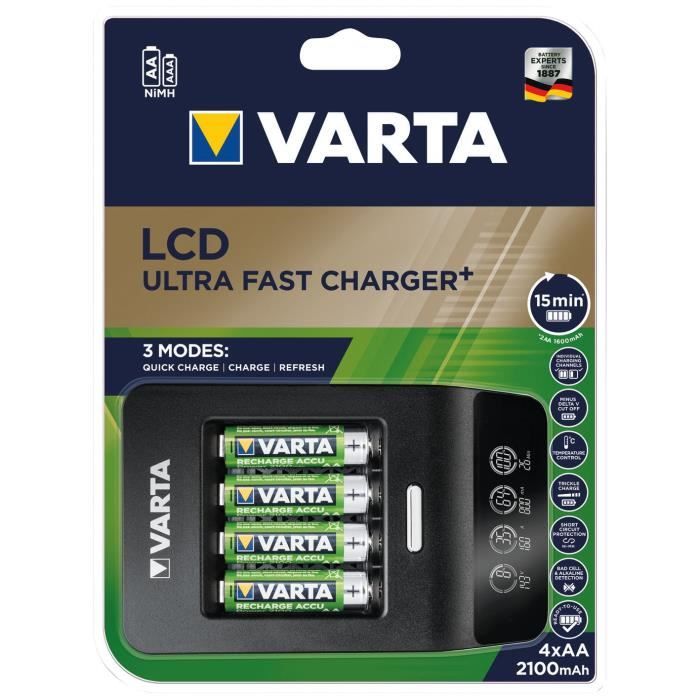 VARTA Chargeur ultra fast LCD 4 accus power - 2100 mAh