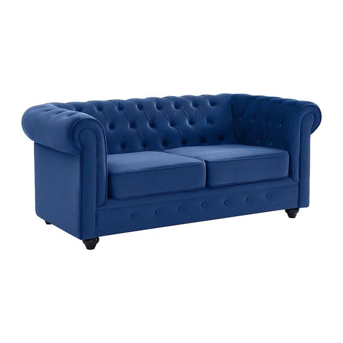 Canapé 2 places CHESTERFIELD - Velours bleu roi Canapé 2 places CHESTERFIELD - Velours bleu roi