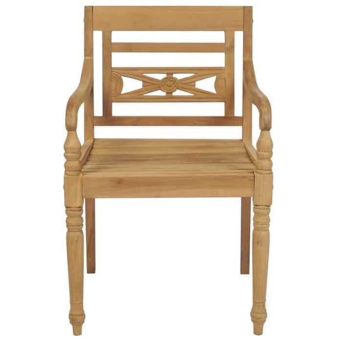 chaises batavia - vingvo - bois de teck solide - marron - campagne - lot de 2