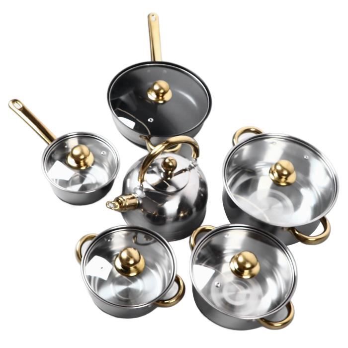 504Lot de 12 casseroles en acier inoxydable avec poignée amovible
