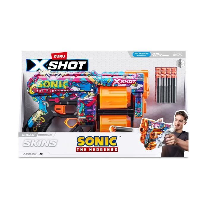 Lanceur de fléchettes ZURU X SHOT Dread SONIC Canons rotatifs doubles Capacité 12 fléchettes Portée 27