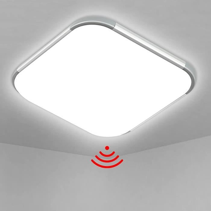 Plafonnier LED 24W aver Capteur radar & détecteur de mouvement Plafonnier Lampe Étanche IP44 pour Cuisine Chambre Salon, Blanc