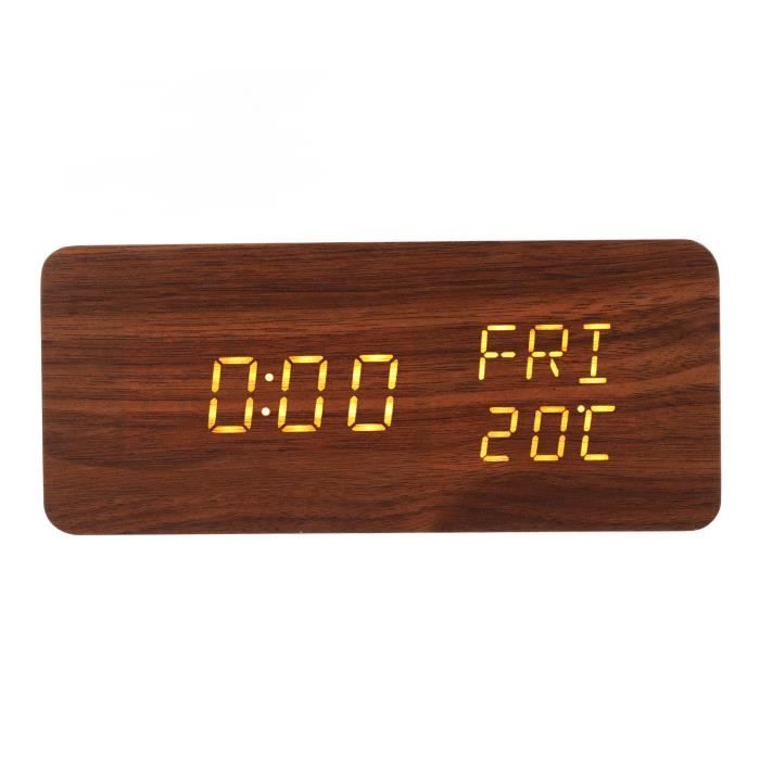 Horloge Numérique Grand écran LED Réglable Réveil Numérique En Bois Avec Chargeur Sans Fil 10W - Grand écran LED, Réglage Luminosité - Bureau, Chambre Reveil Chargeur Iphone
