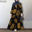 Robe,ZANZEA Vintage imprimé robe d'été rétro femmes dubaï Abaya turquie Hijab robe automne à manches longues caftan - Type C-Navy-1