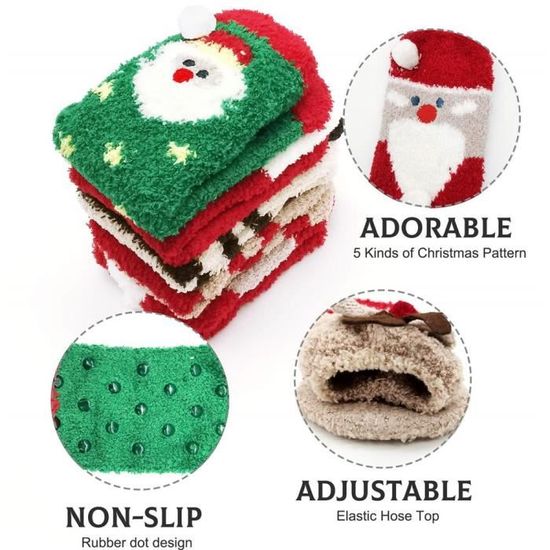 Chaussettes Chaussons Femme Chaussette Femme Chaude Chaussettes Pilou Pilou Femme - Hiver - Antidérapantes - Taille 37-43 - Cadeau Noël Idéal Chaussette Moumoute Chaussette Chaude Femme