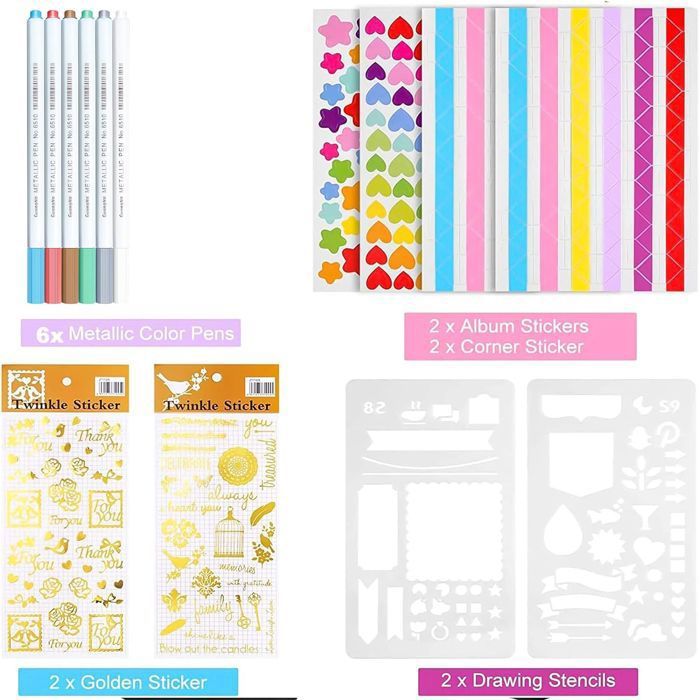 UPUPGO Album Scrapbooking Noir DIY – Kit Livre Photo 60 Pages, 6 Stylos Métalliques, Autocollants, Idéal Mariage, Anniversaire, Cadeau Personnalisé