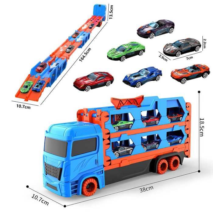 Cugybue – Camion Transporteur Géant Avec 12 Voitures – Pliable, Rangement Intégré – Sans Pile – Dès 3 Ans – Rouge