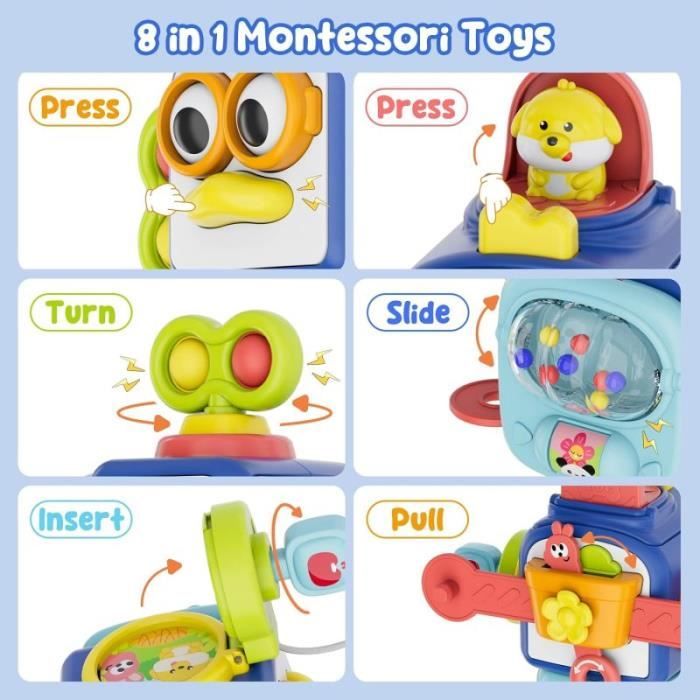 Jouet Montessori 12 Pièces – Cube De Tri Formes, Perles, Toupies à Ventouse, Cadeau 1-3 Ans