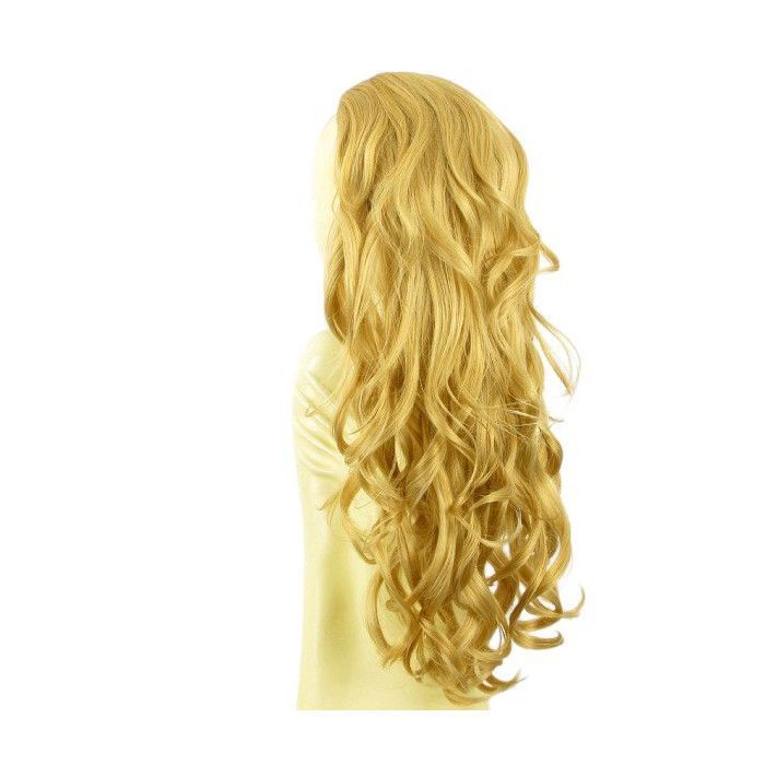 Demi-perruque Lisse Synthétique Blond Clair Doré 40cm - Bonnet Moyen, 2 Attaches, Raie Libre, Neuve Avec étiquettes