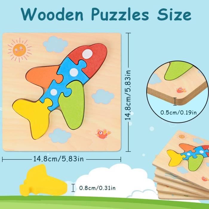 Puzzle en Bois Enfant, 5 Pièces Jouet Bébé 3D Puzzles, Jouet