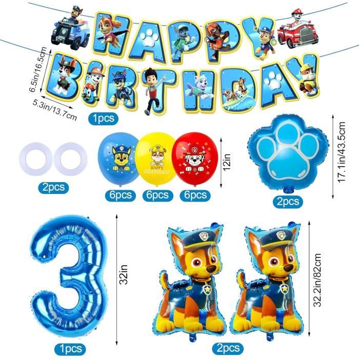 Kit Décoration Anniversaire Pat Dog 3 Ans - 53 Pièces (ballons, Guirlande, Décorations Gâteau)