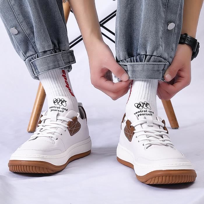 Baskets Homme INSFITY Mode Chaussures en Cuir Plat Blanc