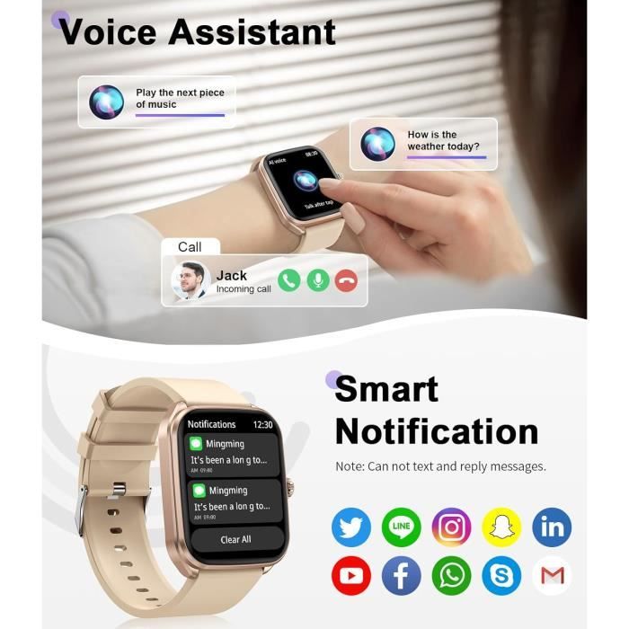 Montre Connectée Femme Homme avec Appel Bluetooth, 1,85'' HD Smartwatch  avec Podometre Cardiofrequencemetre Moniteur de fréquence, Etanche IP68  Montre Intelligente avec 112 Sports pour Android iOS : : High-Tech