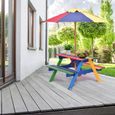 GIANTEX Ensemble Table/Salon de Jardin et 2 Bancs en Bois avec Parasol Amovible pour Enfants,Table de Pique-Nique Extérieur,Coloré-2