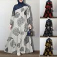 Robe,ZANZEA Vintage imprimé robe d'été rétro femmes dubaï Abaya turquie Hijab robe automne à manches longues caftan - Type C-Navy-2