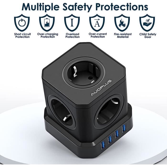 Mini Multiprise Multiprise USB Cube, Multiprise Electrique avec 5 Prises (4000W-16A) et ...