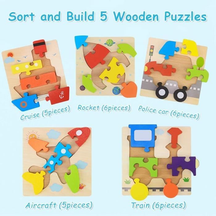 Puzzles en Bois à Bouton, Puzzle Encastrement avec Panneaux Perforés, Jouet  Éducatif Montessori Éducatif Tableau de Tri de Puzzles pour Bébés Tout- Petits Enfants 2 3 4 Ans (Véhicules)