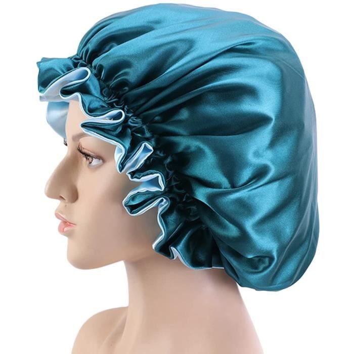 Bonnet En Satin Soyeux pour Femme, Chapeau de Sommeil Réversible, Chapeau  de Chimio pour Cheveux Bouclés Bleu