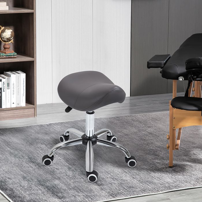 Tabouret De Massage HOMCOM Vintage Pivotant 360° - Hauteur Réglable 49-64 Cm, Revêtement Marron, Métal Chromé