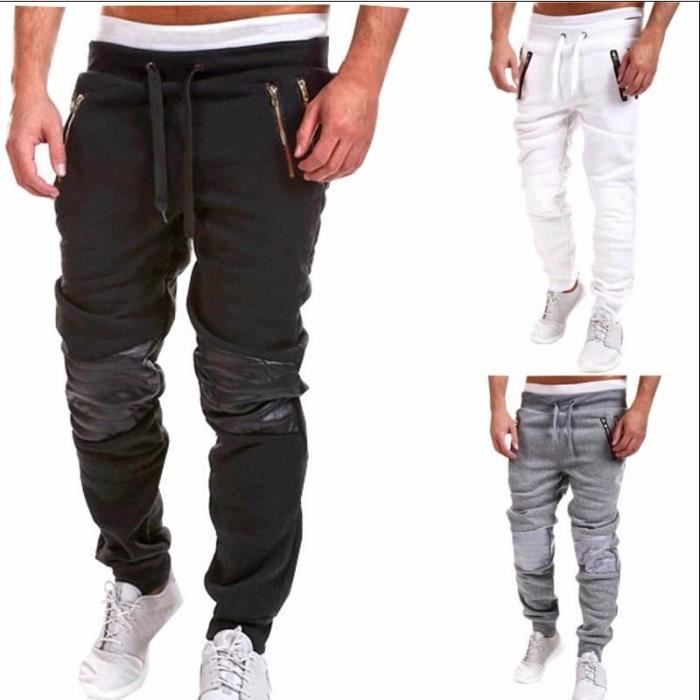 Pantalon de sport musculation pour homme - XL - Noir - Coupe slim près du  corps