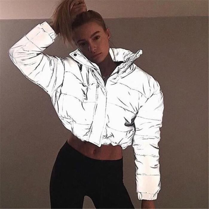Short Type Veste Courte Surdimensionnee En Coton Pour Femme Pull epais Manteau Reflechissant De Nuit Chaud Ample Fermeture