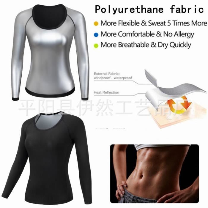 Vetements de Sudation Femme Neoprene Haut T shirt Manches Longues de Transpiration Sauna Sport Fitness Survetement