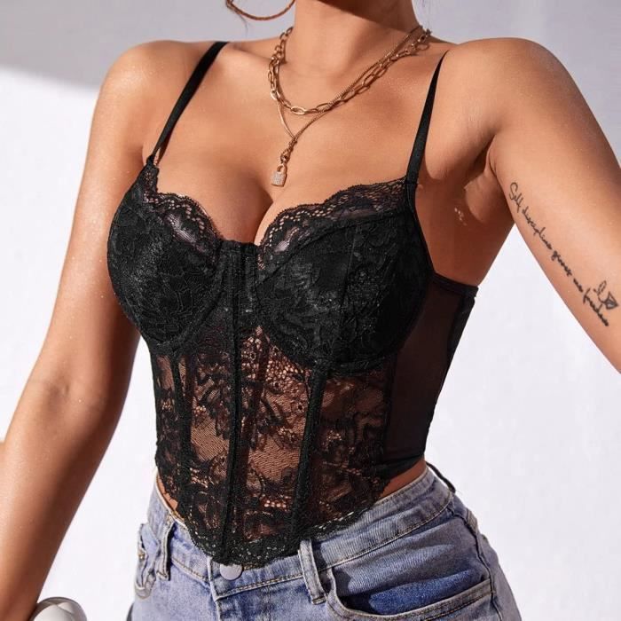 Femme Corset Bustier en Dentelle Sexy Camisoles Crop Top avec