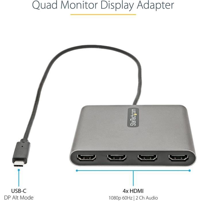 StarTech.com Adaptateur USB C vers 4 HDMI - Carte Video/Graphique Externe -  Convertisseur USB Type-C vers Quadruple Ecran HDM