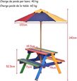 GIANTEX Ensemble Table/Salon de Jardin et 2 Bancs en Bois avec Parasol Amovible pour Enfants,Table de Pique-Nique Extérieur,Coloré-3