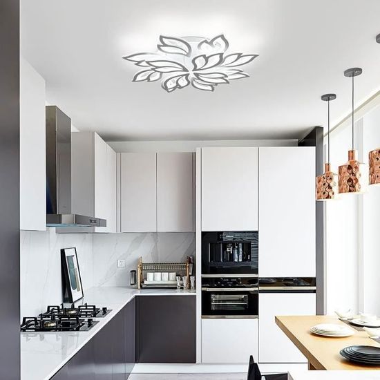 Homefire Plafonnier LED pour salon, cuisine, blanc, intensité variable, avec télécommande, moderne, 3000K - 6500K, 48W - Maison
