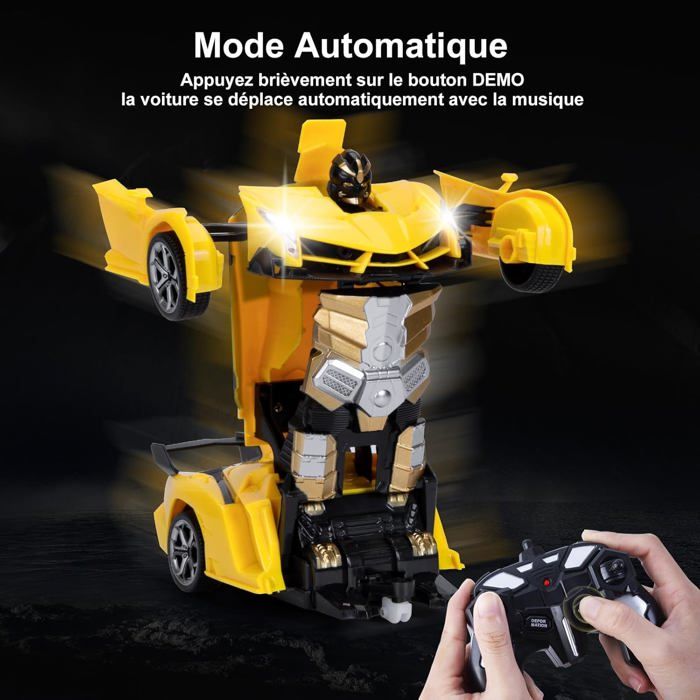 Yellcetoy Robot Transformable En Voiture Télécommandée – Détection Par Geste, LED, Musique, 2.4G – Cadeau Enfant 3-10 Ans – Rouge