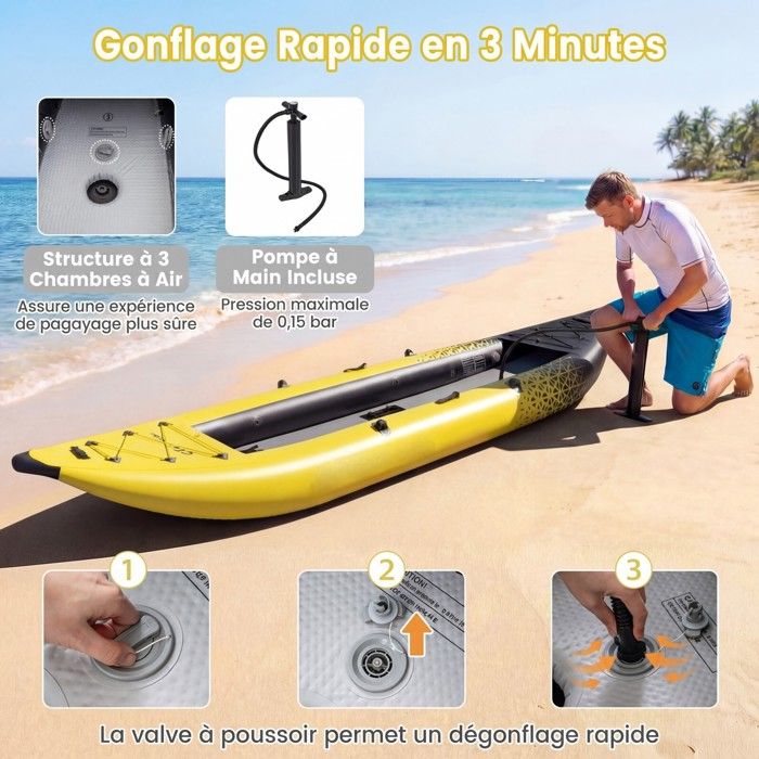 Kayak Gonflable ATAA 2 Places Expedition - Bleu - Inclut Pagaie Aluminium Et Pompe - 325x76x48 Cm - Idéal Rivière Et Lac
