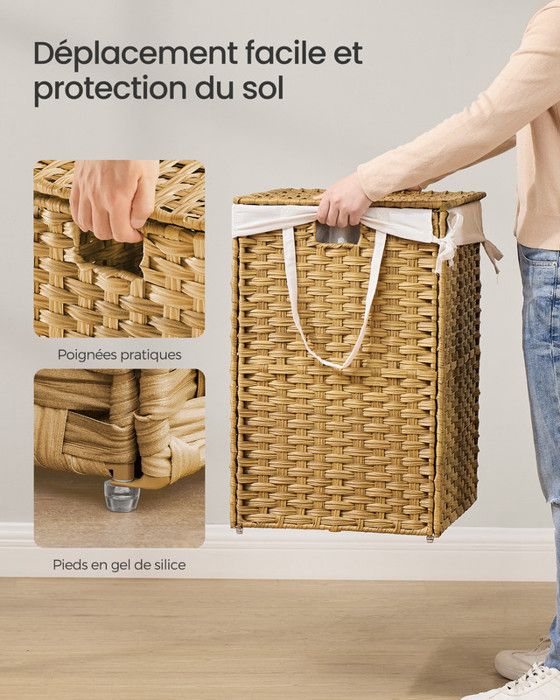 Panier à Linge 160L Avec Couvercle - Pliable Avec Sacs Amovibles - Poignées De Transport - Gris