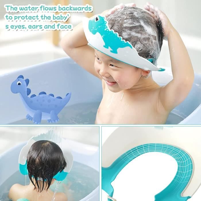 Casquette De Bain Bébé Silicone Bleu - Protection Yeux Oreilles 0-9 Ans - Anti-Éclaboussures