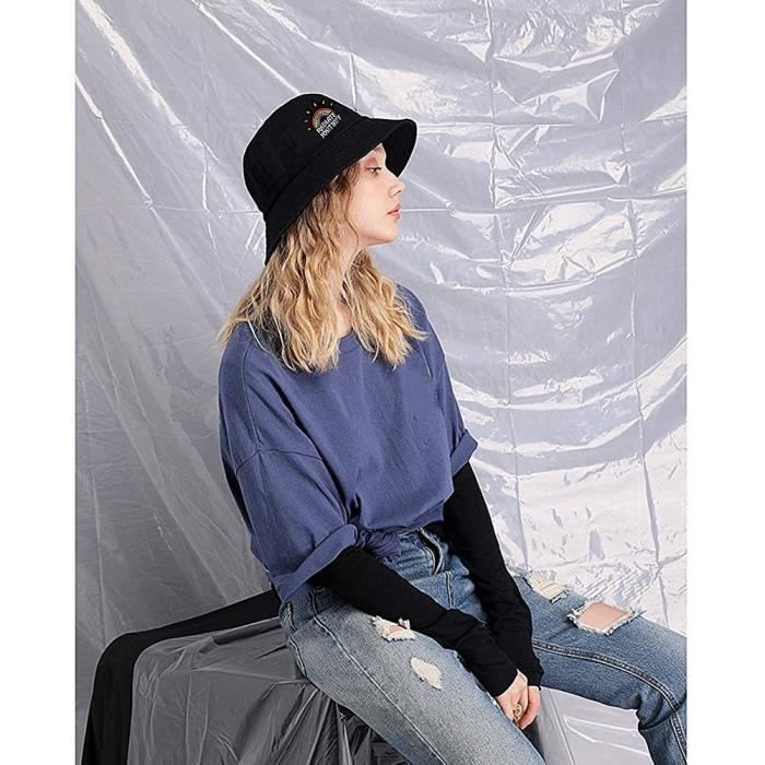 JJDreams Chapeau Pêcheur En Cuir – Unisexe, Réversible, Noir, Circonférence 56–58 Cm, Bord 5.5 Cm