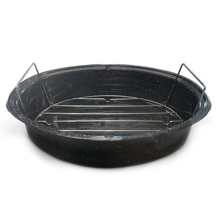 Cocotte Roaster Graniteware 8L - Acier Émaillé Léger, Grille Incluse + 35 Recettes - Four Toujours Propre