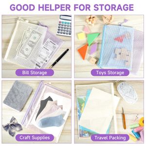 Lot de 20 pochettes transparentes de 48,3 x 63,5 cm pour œuvres d'art avec fermeture éclair et poignée, trousse à crayons A4, 22,9 x 33 cm, pochette en maille plastique à fermeture